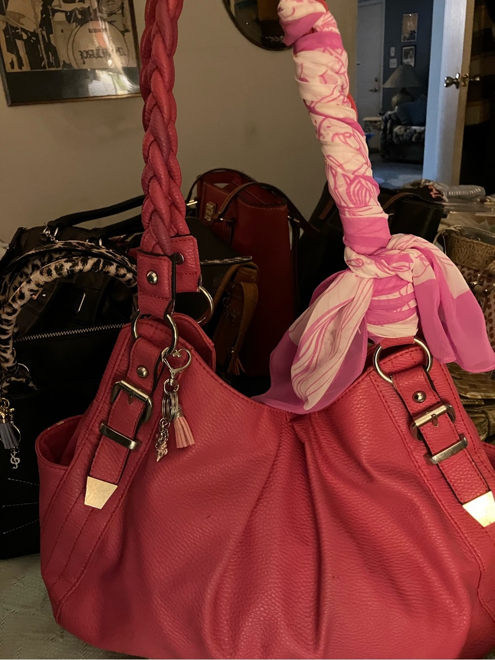 Hot Pink Braided-Handle Women’s Shoulder Bag